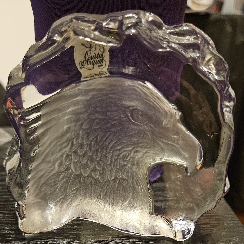Paperweight Clear Etched Eagle France Cristal d'Arques Genuine Lead Crystal